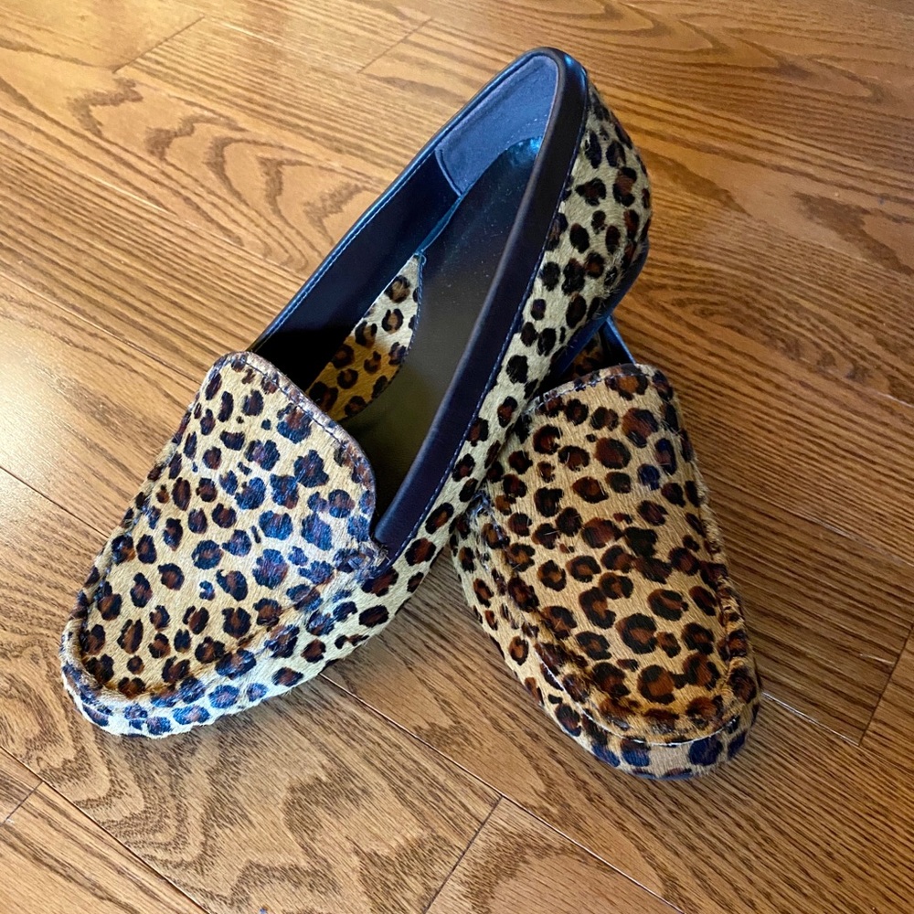 Eddie Bauer leopard print pony hair loafers